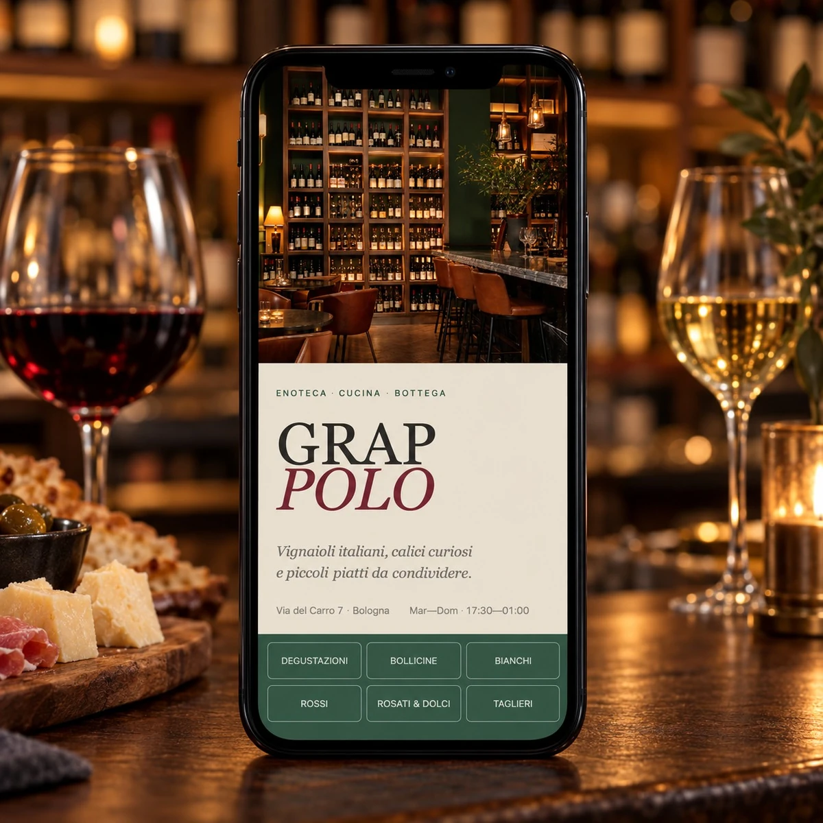 Menu QR Code per Enoteche - Menu su smartphone - mockup dimostrativo