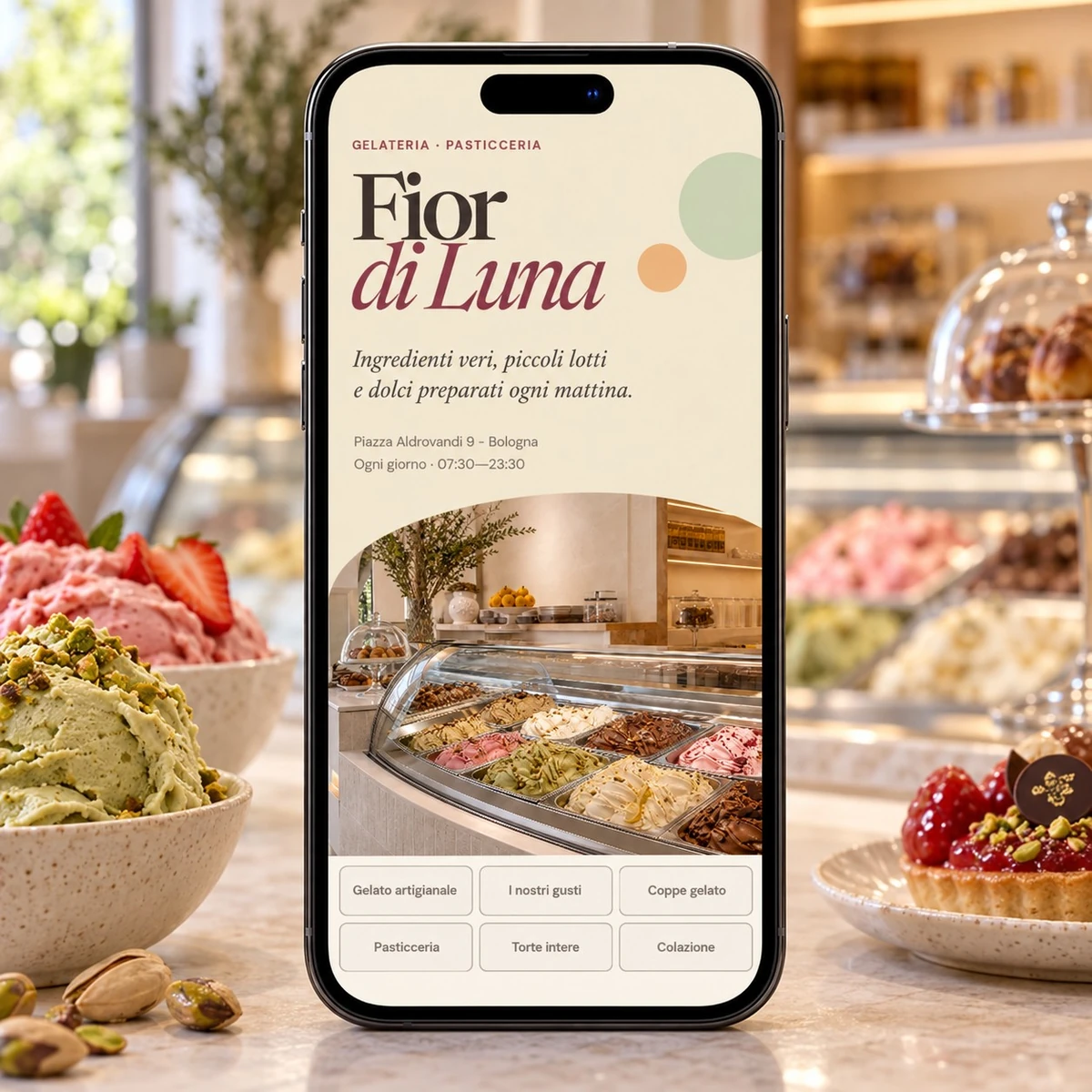 Menu QR Code per Gelaterie e Pasticcerie - Menu su smartphone - mockup dimostrativo