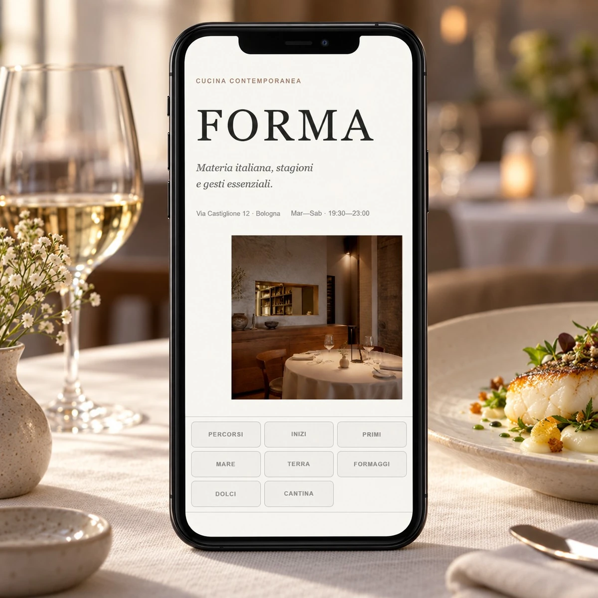 Menu QR Code per Ristoranti Gourmet - Menu su smartphone - mockup dimostrativo