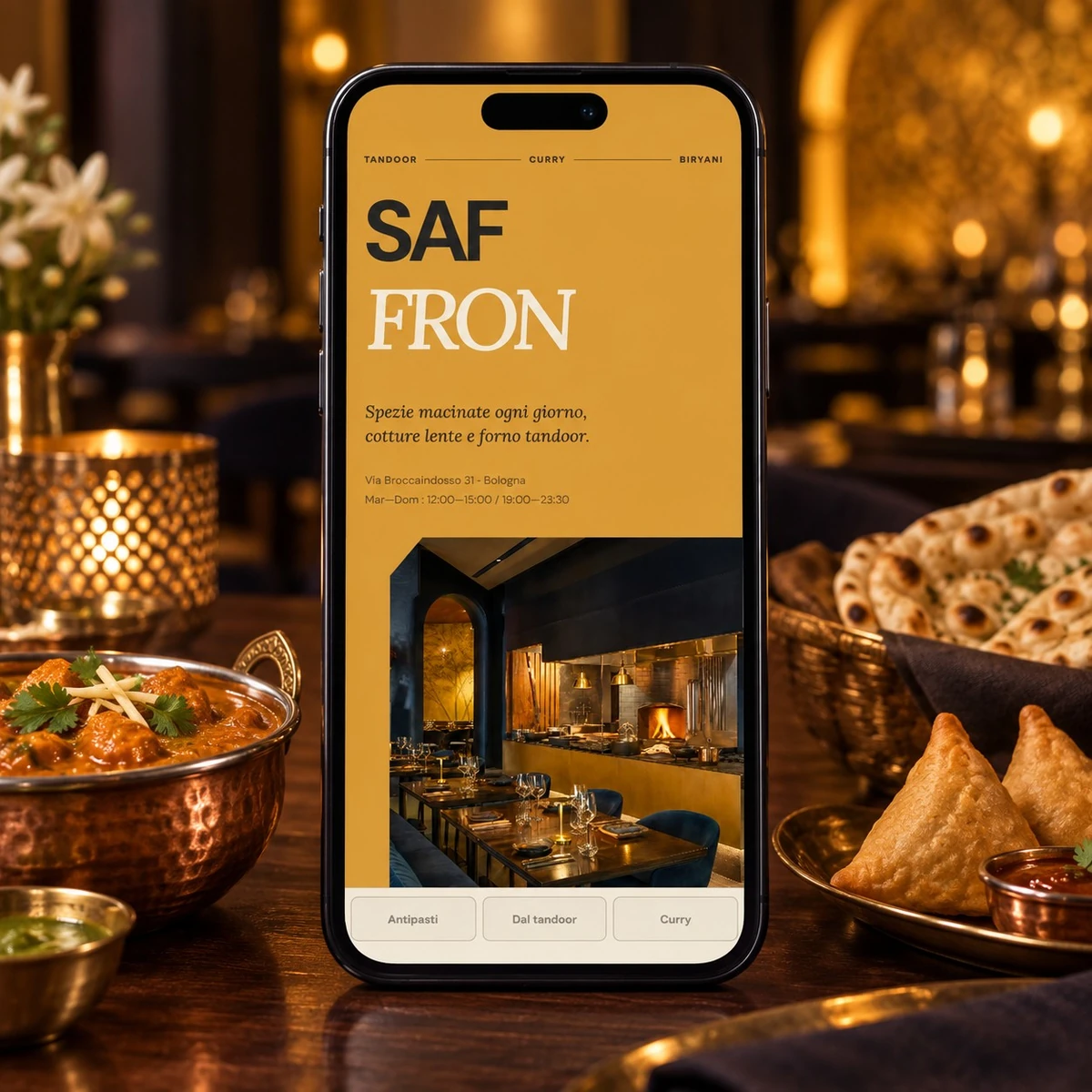 Menu QR Code per Ristoranti Indiani - Menu su smartphone - mockup dimostrativo