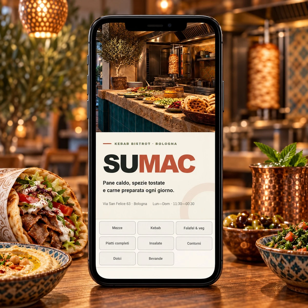 Menu QR Code per Kebab - Menu su smartphone - mockup dimostrativo