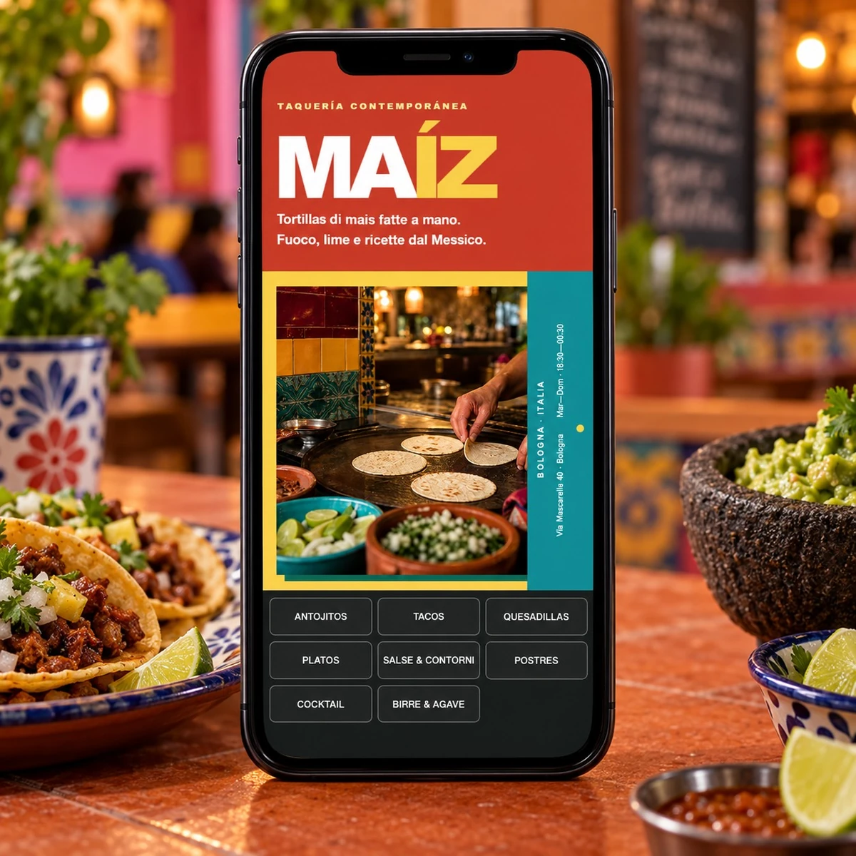 Menu QR Code per Ristoranti Messicani - Menu su smartphone - mockup dimostrativo