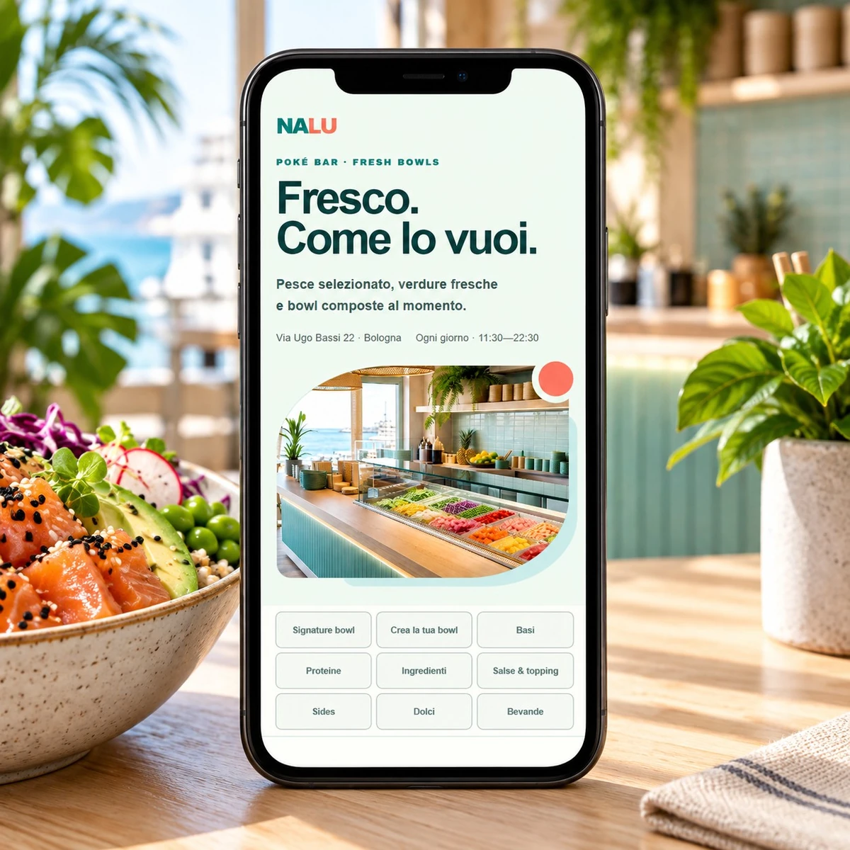 Menu QR Code per Poké - Menu su smartphone - mockup dimostrativo