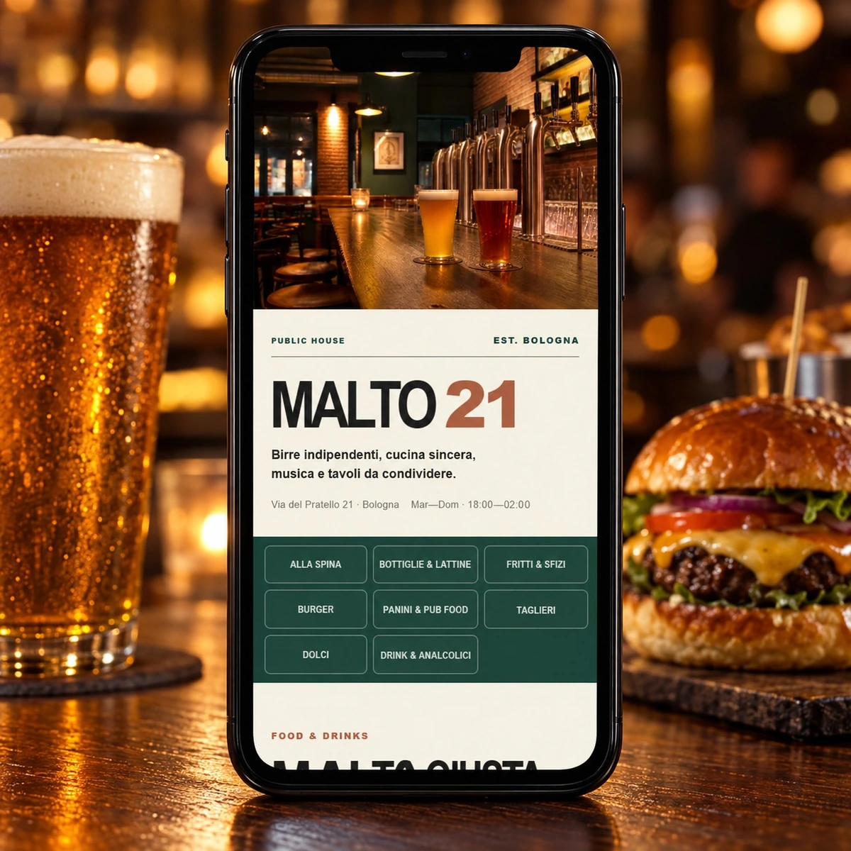 Menu QR Code per Pub e Birrerie - Menu su smartphone - mockup dimostrativo