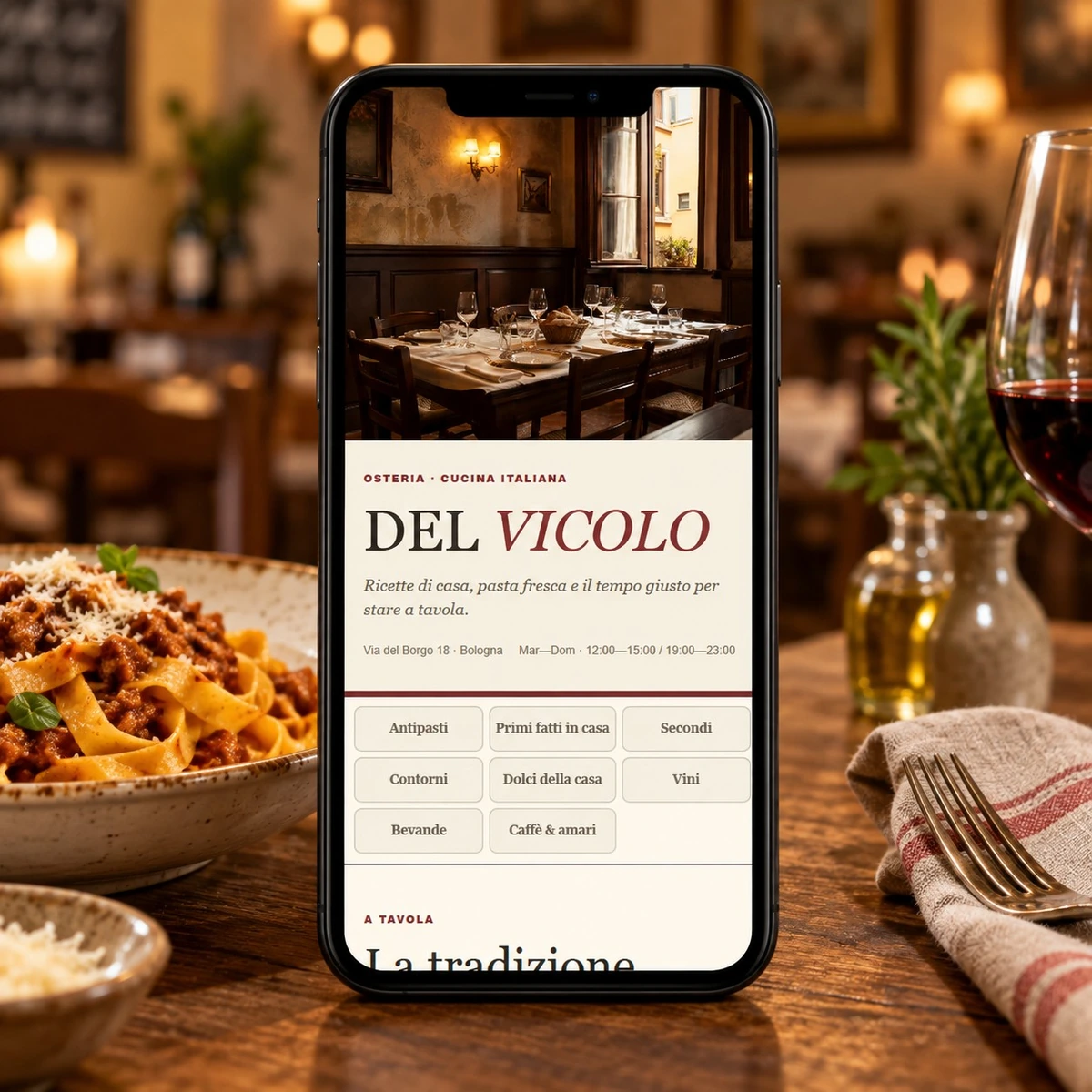 Menu QR Code per Trattorie - Menu su smartphone - mockup dimostrativo