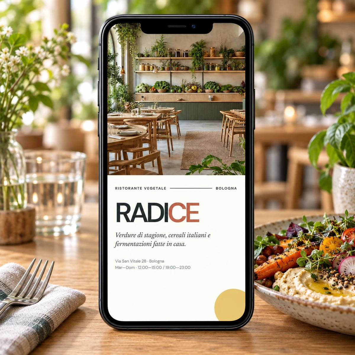 Menu QR Code per Ristoranti Vegani - Menu su smartphone - mockup dimostrativo