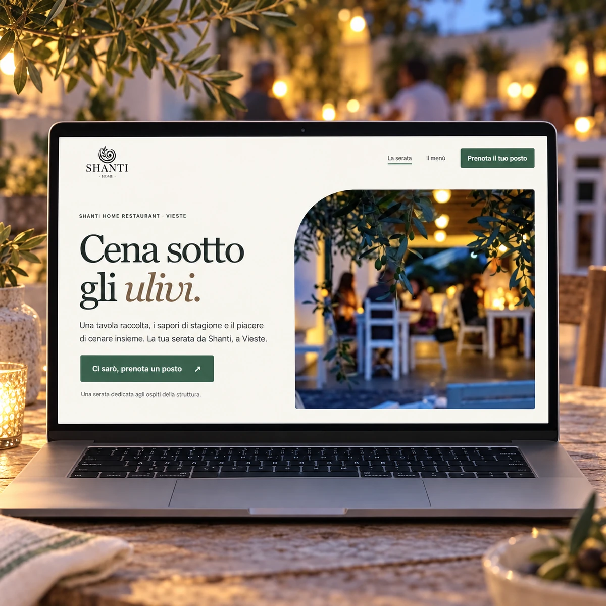 Pagina evento su notebook - Prenotazione Cene tramite QR - mockup dimostrativo