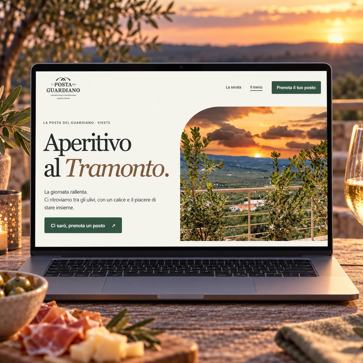 Pagina evento su notebook - Prenotazione Aperitivi tramite QR - mockup dimostrativo