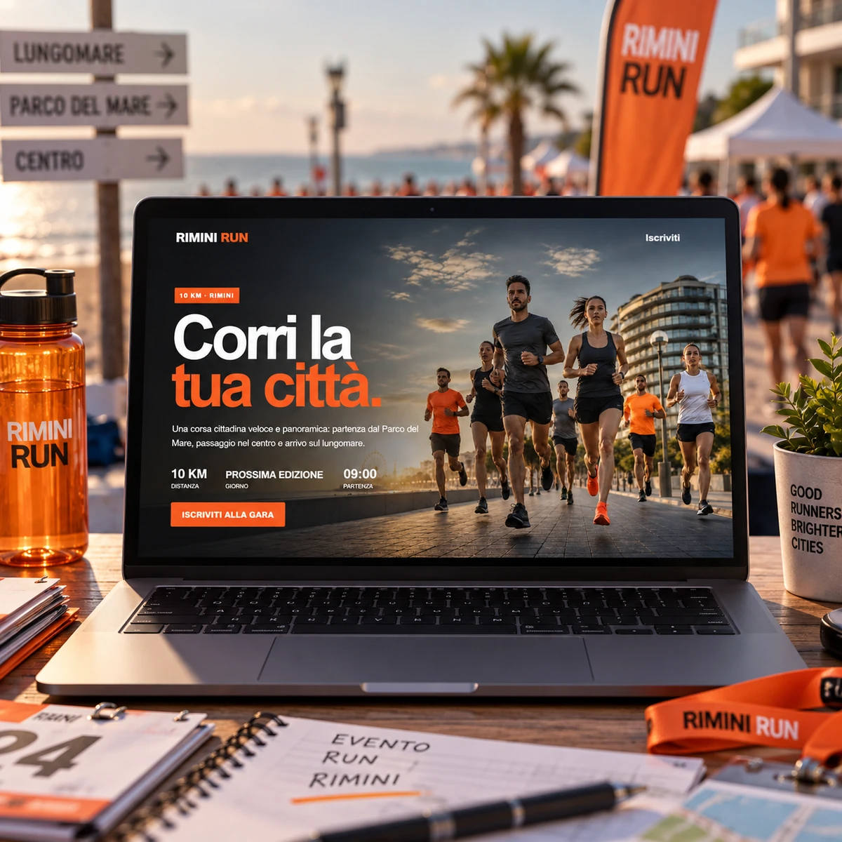 Pagina evento su notebook - Iscrizioni e Check-in QR per Gare Sportive - mockup dimostrativo