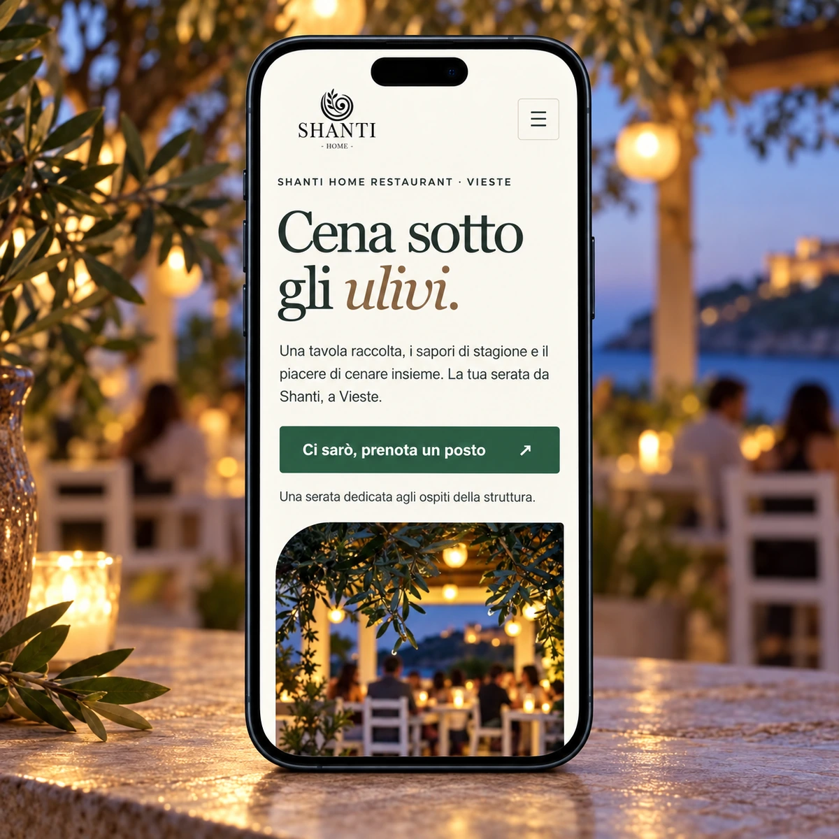 Smartphone - Prenotazione Cene tramite QR - mockup dimostrativo
