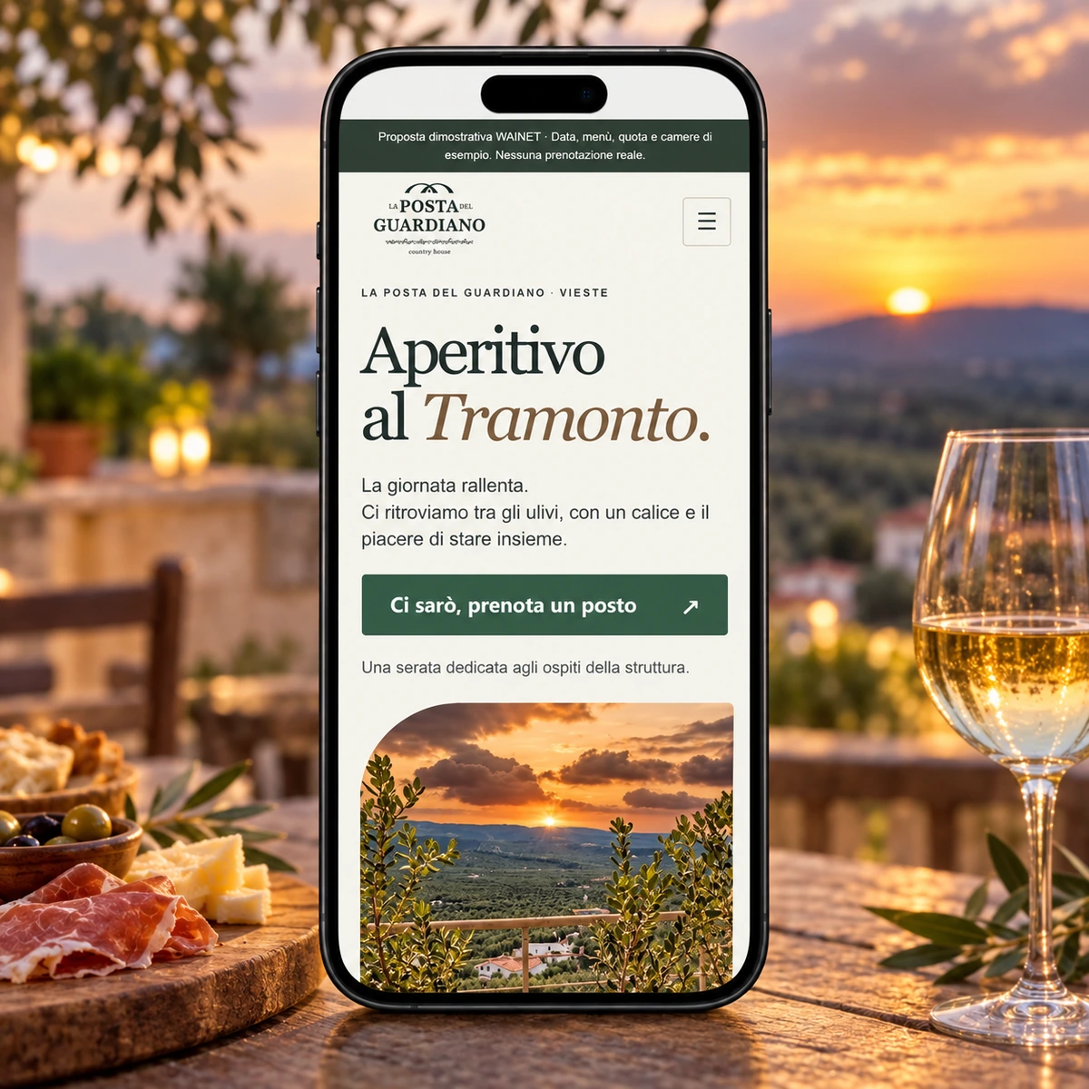 Smartphone - Prenotazione Aperitivi tramite QR - mockup dimostrativo