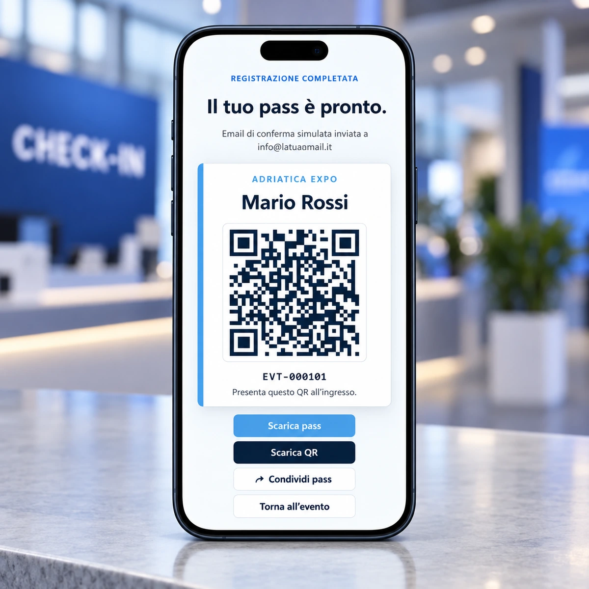 Adriatica Expo - pass personale, mockup dimostrativo