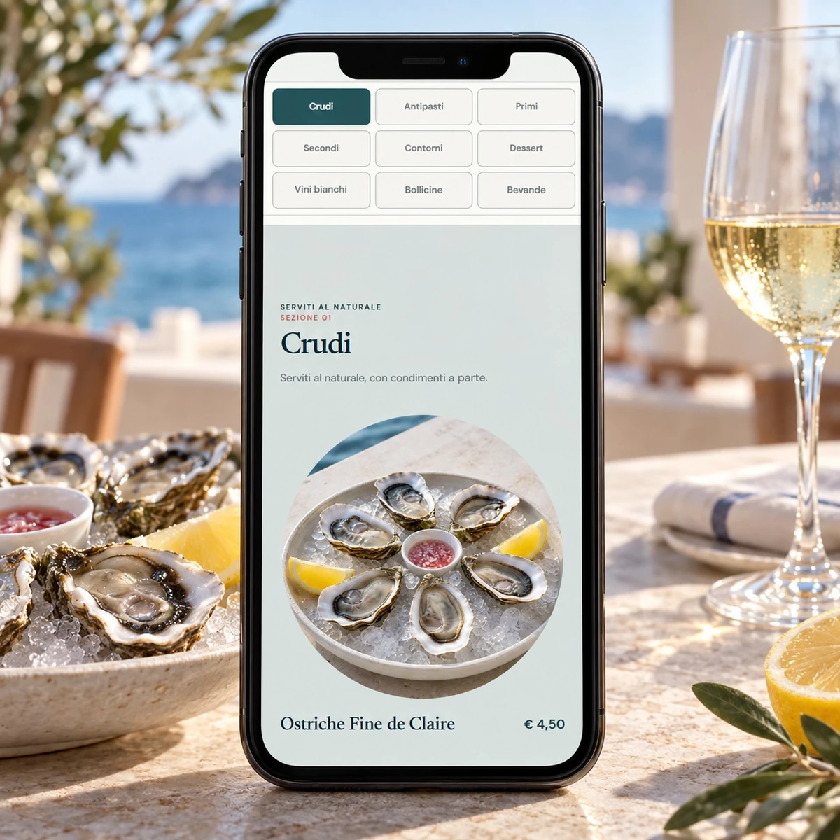 Menu QR Code per Ristoranti di Pesce - Piatti, prezzi e allergeni - mockup dimostrativo