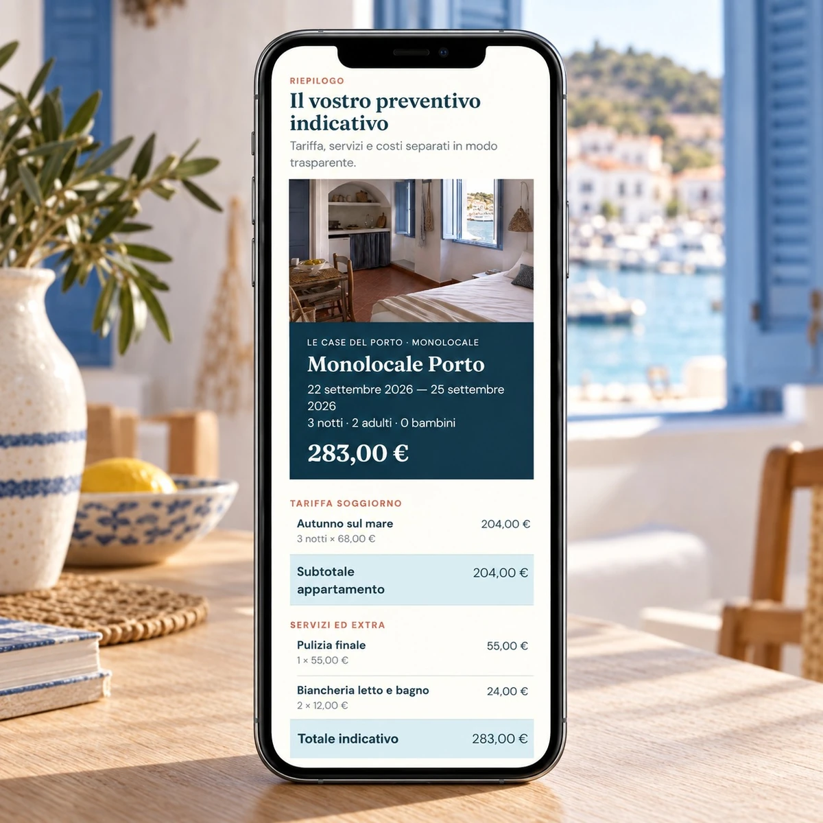 Preventivatore appartamenti - Preventivo indicativo su smartphone - mockup dimostrativo