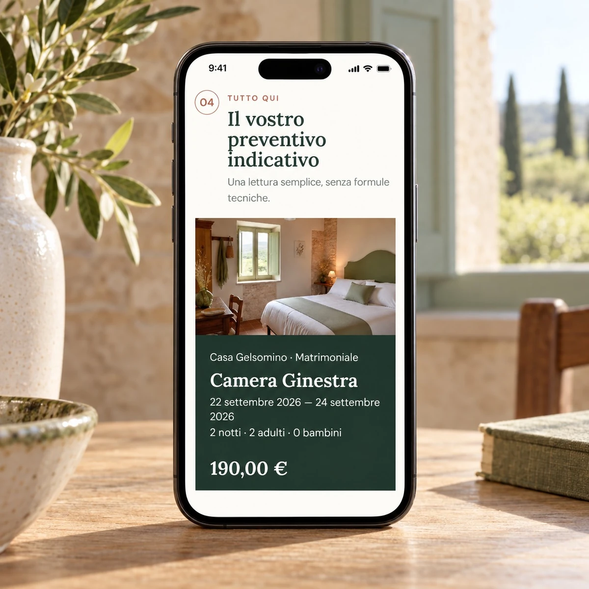 Preventivatore B&B - Preventivo indicativo su smartphone - mockup dimostrativo
