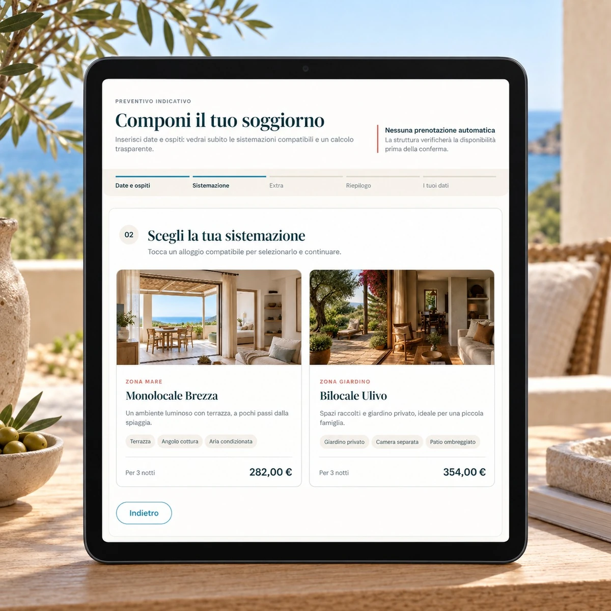 Preventivatore residence - Sistemazioni su tablet - mockup dimostrativo