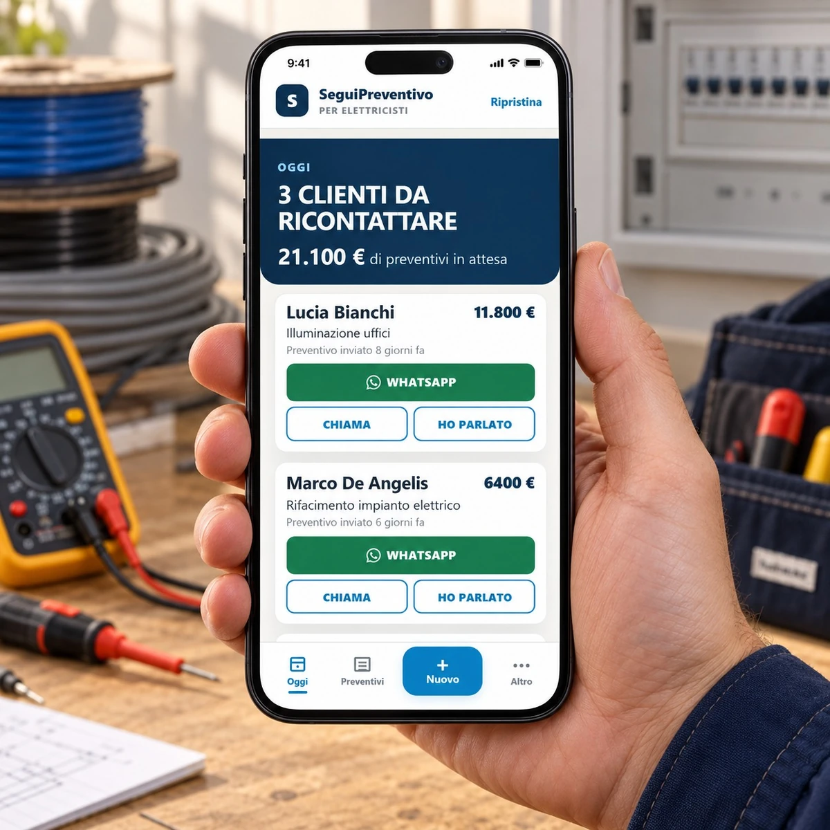 SeguiPreventivo sul telefono in laboratorio - mockup dimostrativo