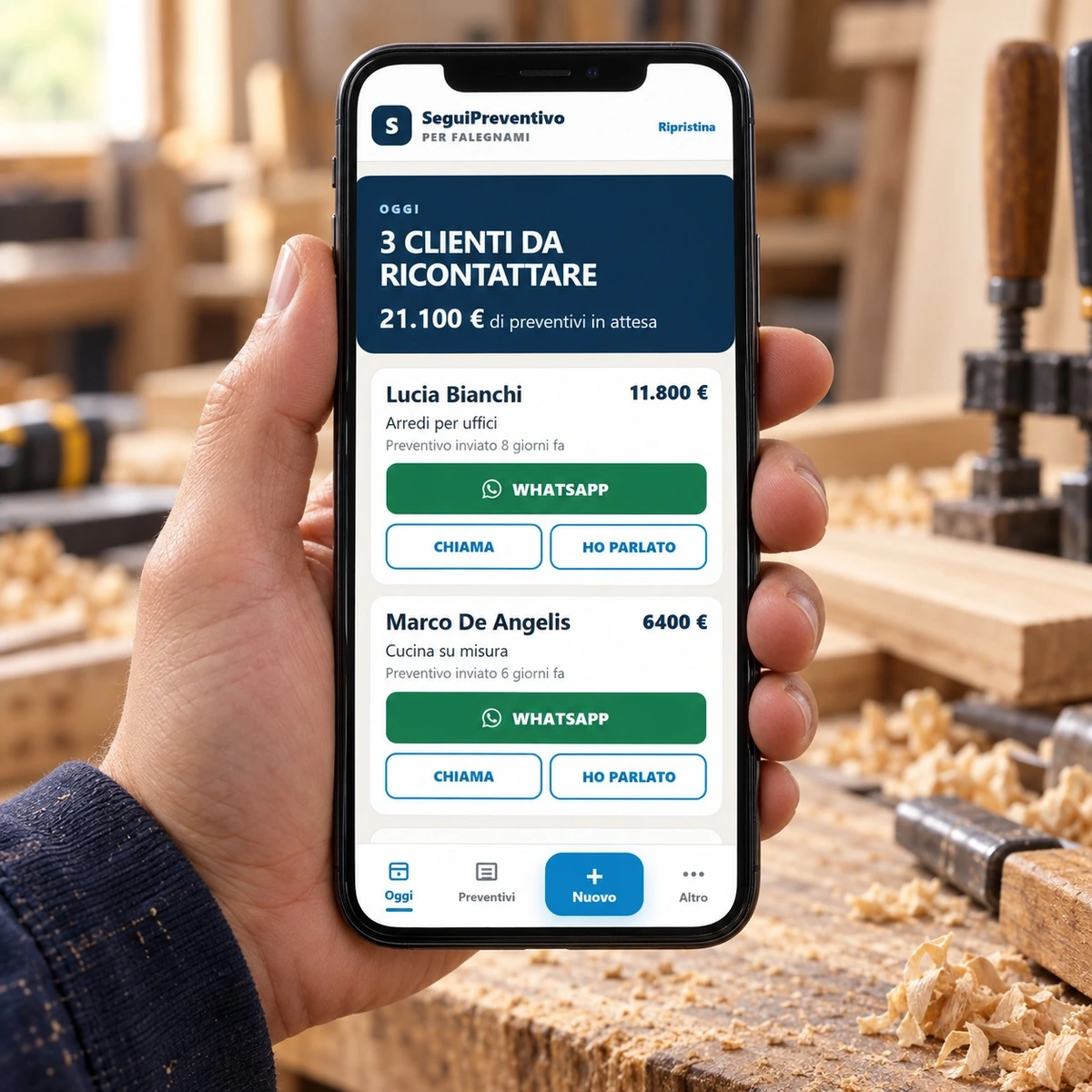 SeguiPreventivo sul telefono in laboratorio - mockup dimostrativo