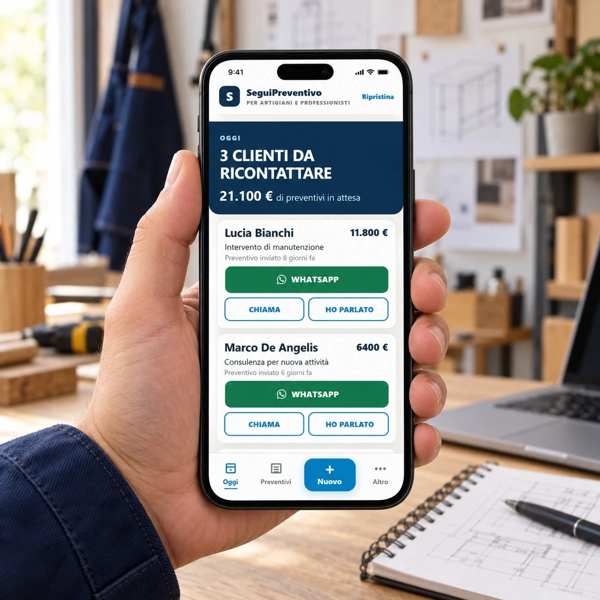 SeguiPreventivo sul telefono in laboratorio - mockup dimostrativo