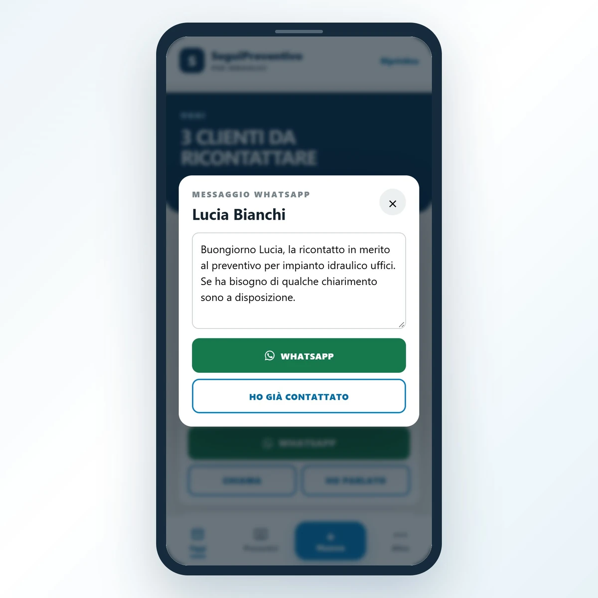 Messaggio WhatsApp simulato - schermata reale della demo