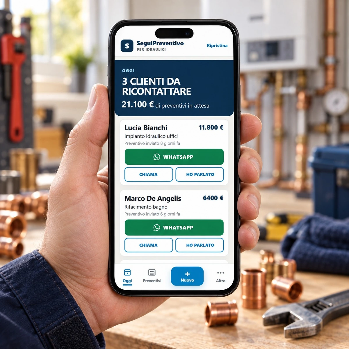 SeguiPreventivo sul telefono in laboratorio - mockup dimostrativo