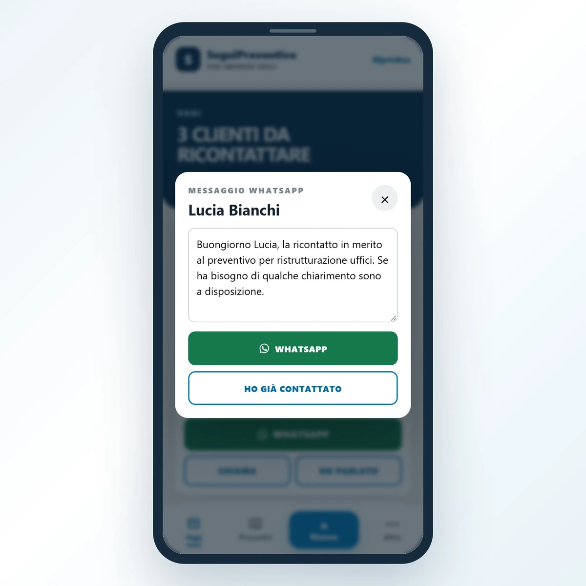 Messaggio WhatsApp simulato - schermata reale della demo