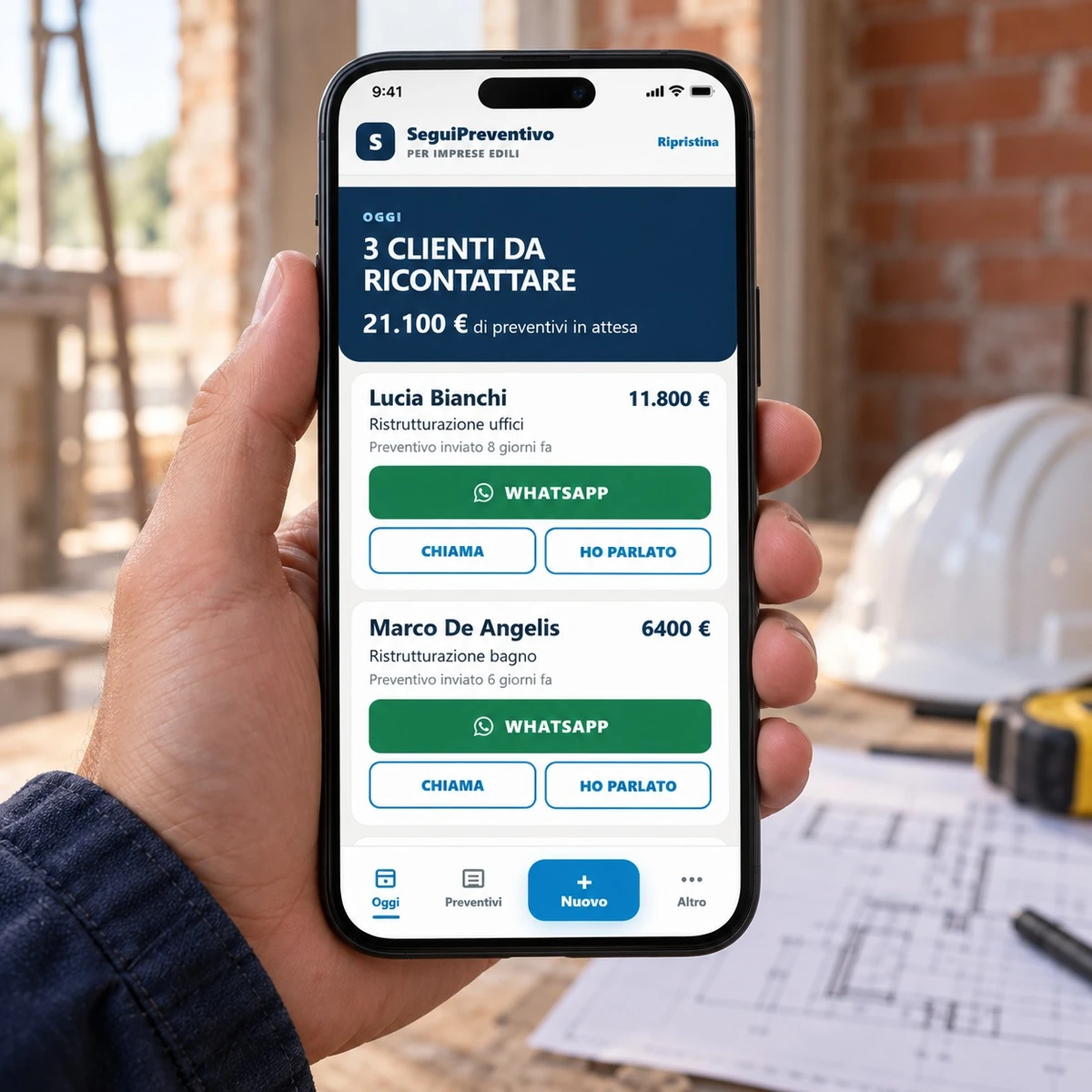 SeguiPreventivo sul telefono in laboratorio - mockup dimostrativo