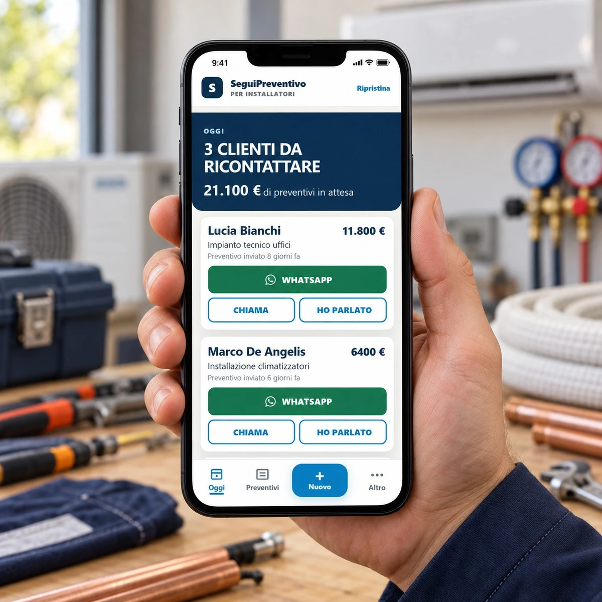 SeguiPreventivo sul telefono in laboratorio - mockup dimostrativo