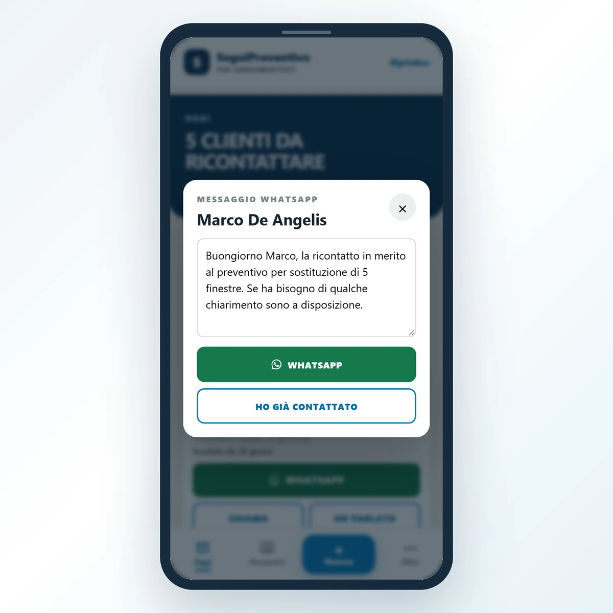 Messaggio WhatsApp simulato - schermata reale della demo