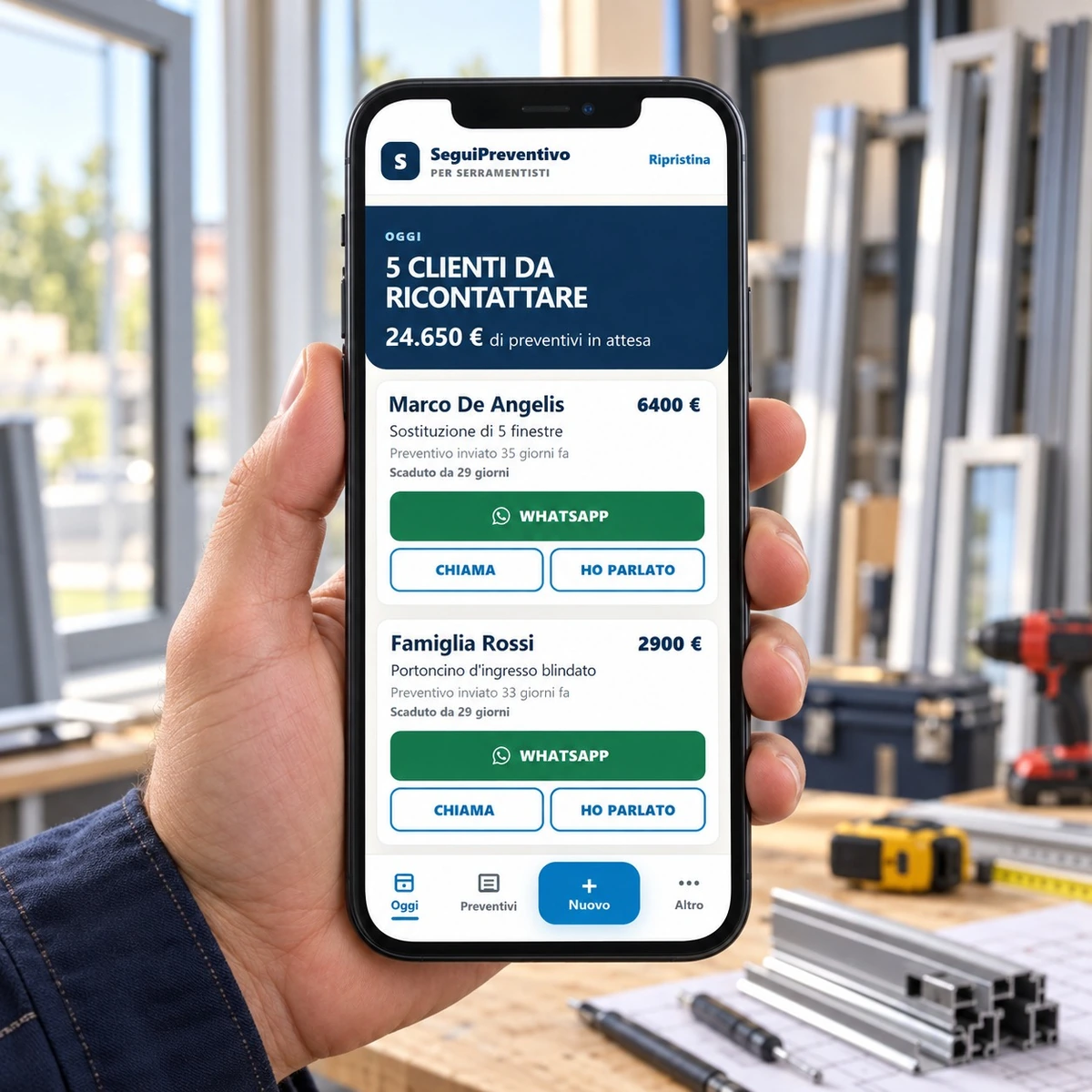 SeguiPreventivo sul telefono in laboratorio - mockup dimostrativo