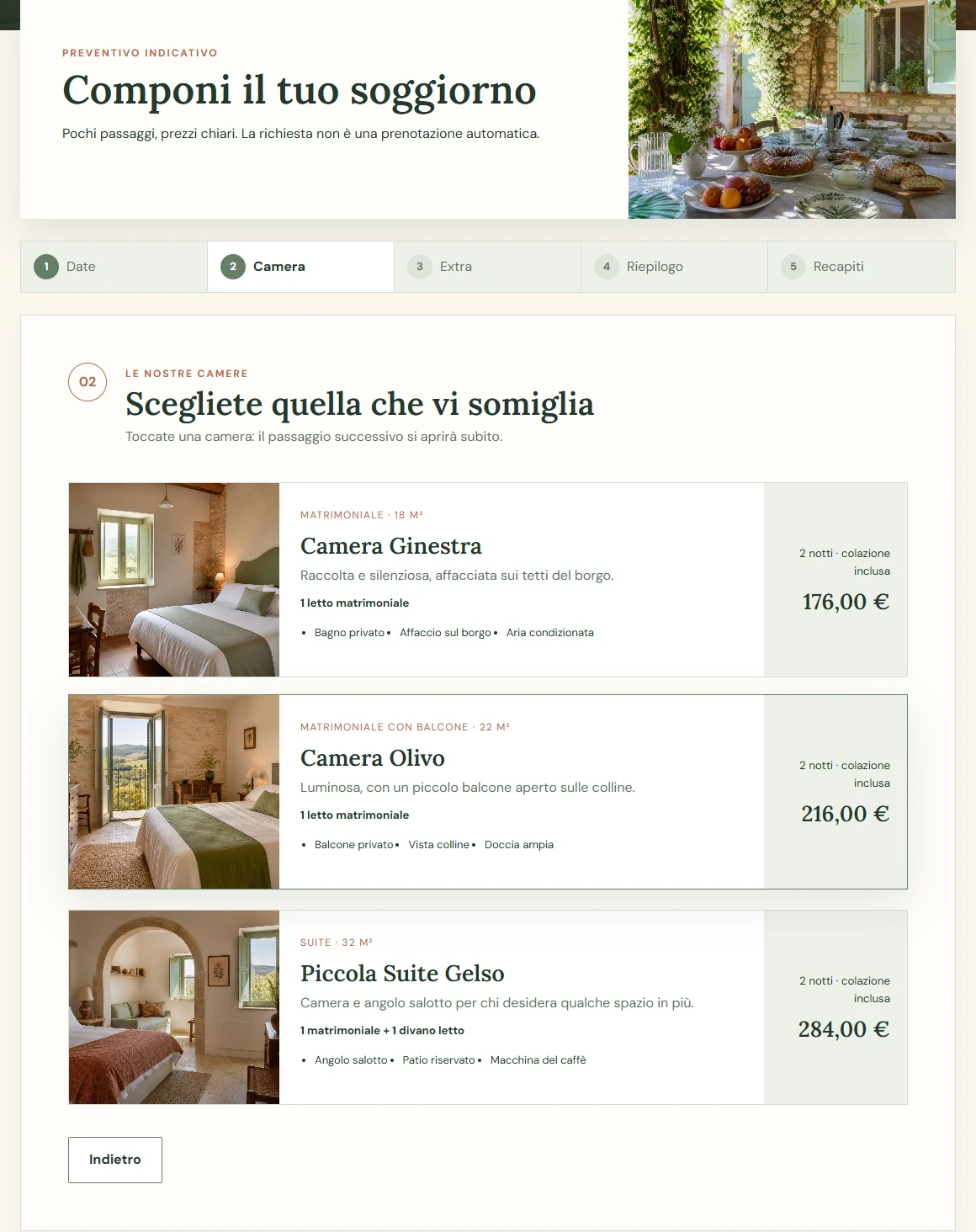 Scelta della camera nel preventivatore B&B Casa Gelsomino