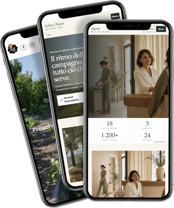 Tre smartphone iPhone con Siti Web realizzati da WAINET