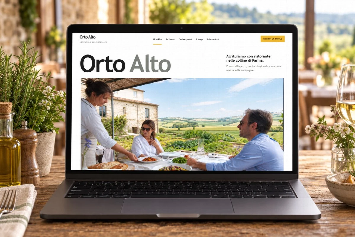 Sito Web professionale per ristoranti Orto Alto su un computer portatile