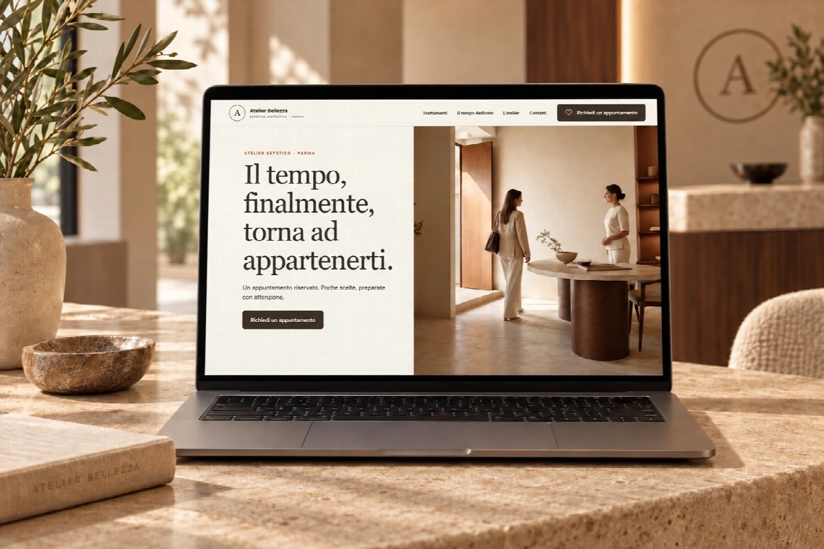 Sito Web professionale Atelier Bellezza su un computer portatile