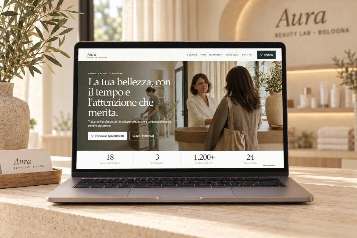 Sito Web professionale Aura Studio su un computer portatile