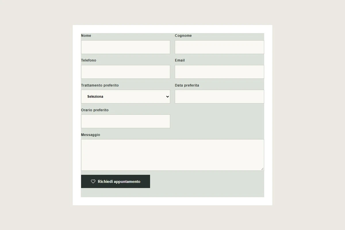 Sito Web professionale Aura Studio: modulo di primo contatto