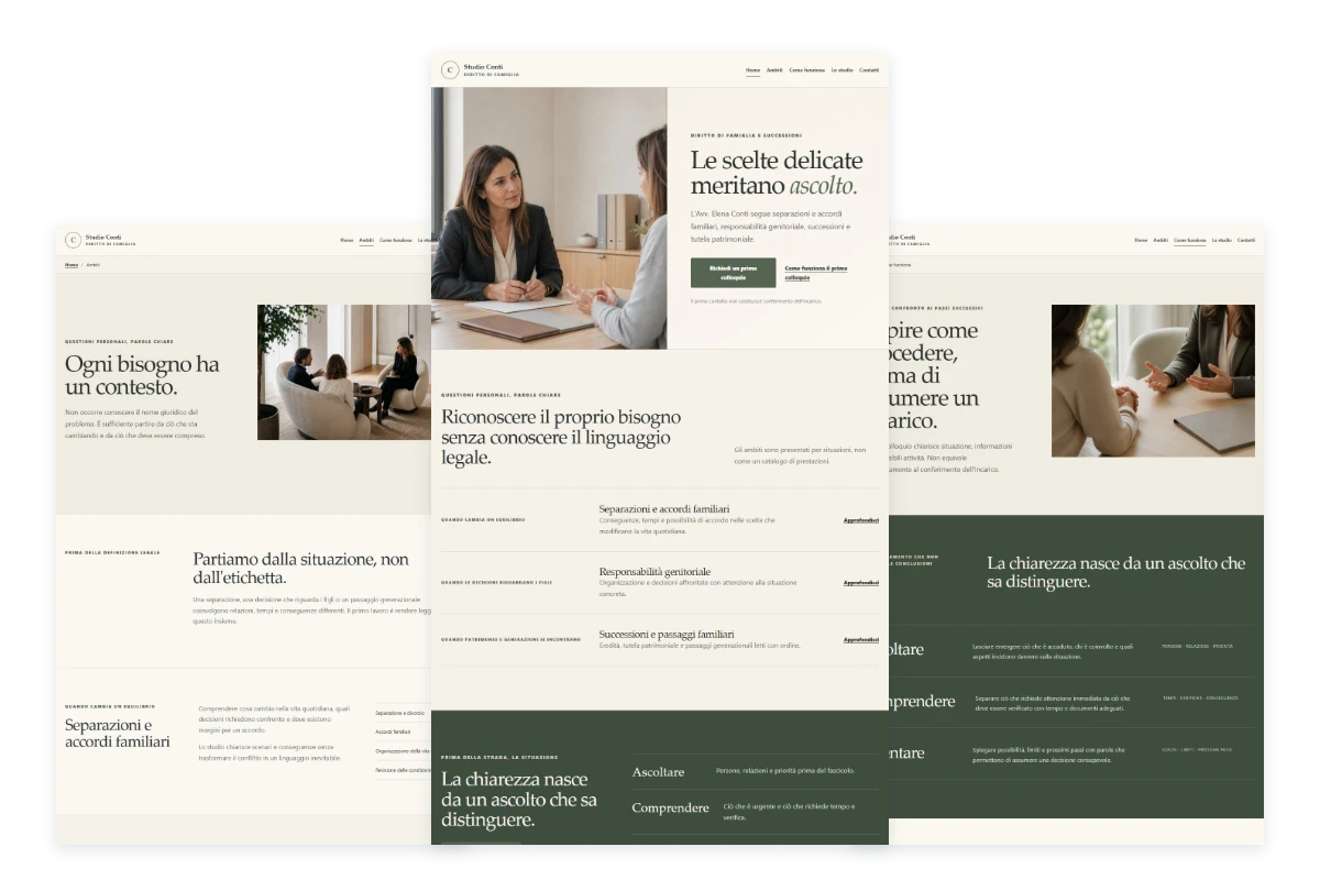 Sito Web professionale Diritto di Famiglia: homepage, ambiti e approccio