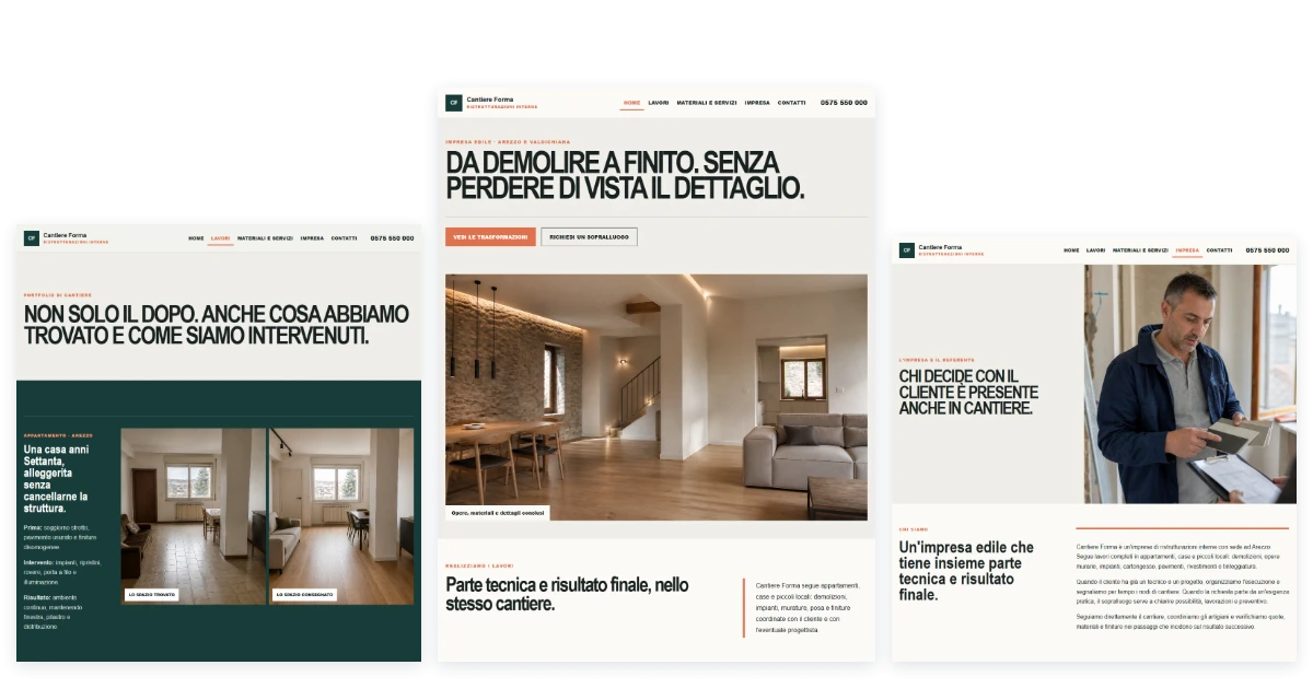 Sito Web professionale Cantiere Forma: trasformazioni, materiali, lavori, impresa e contatti