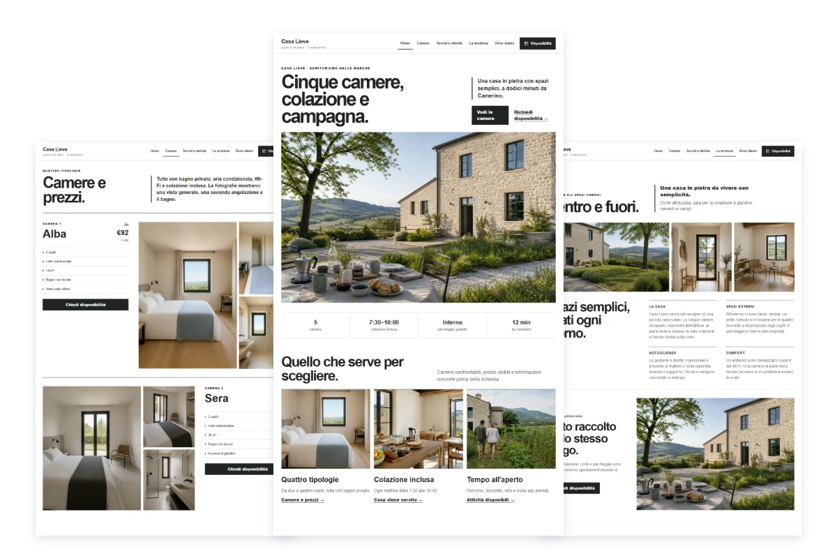 Sito Web professionale Casa Lieve: homepage, camere e presentazione della struttura