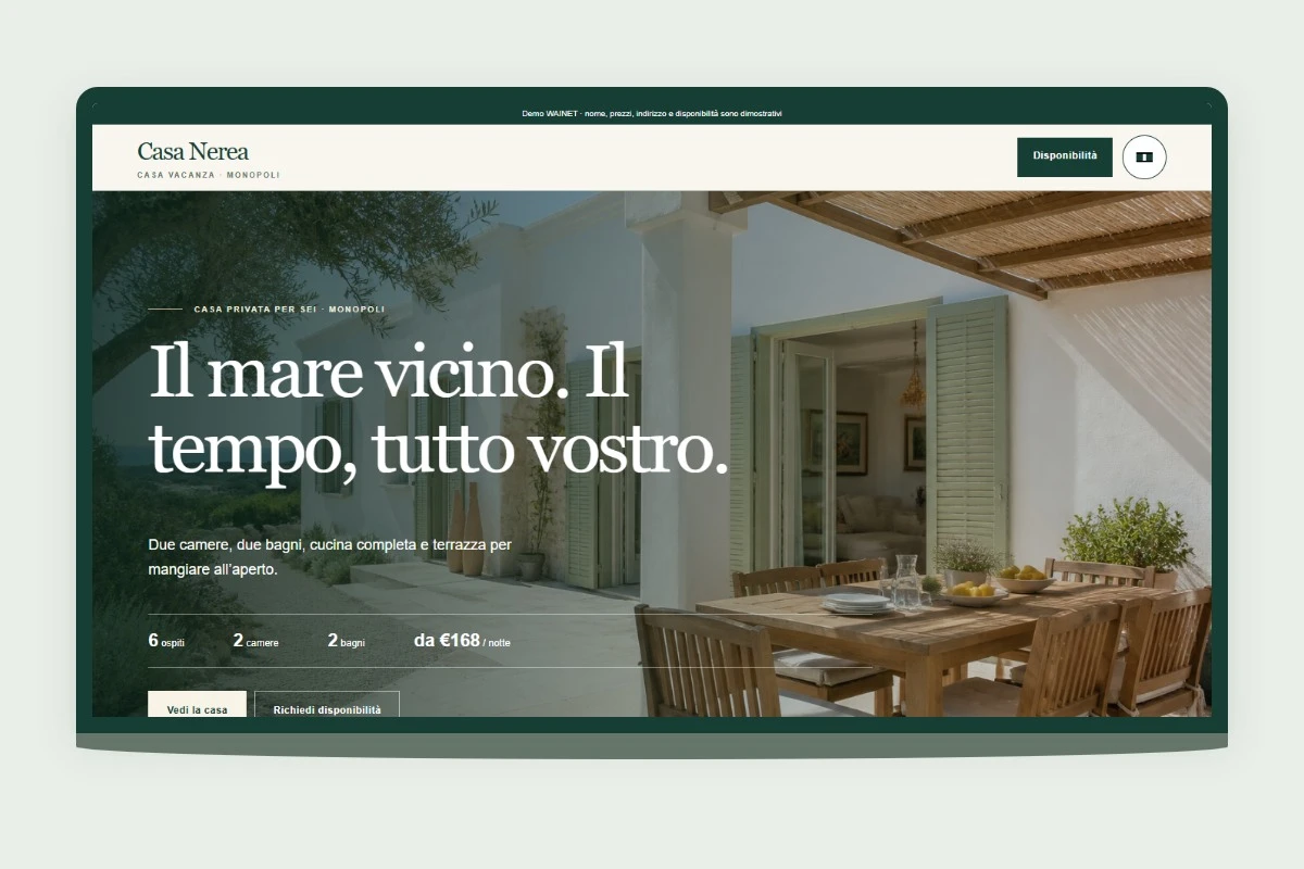 Sito Web professionale Casa Nerea su un computer portatile