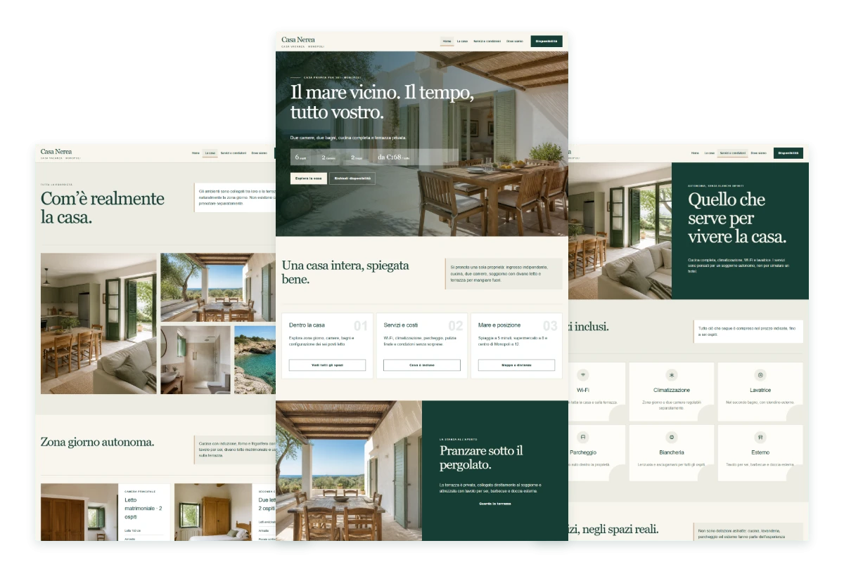 Sito Web professionale Casa Nerea: homepage, ambienti della casa e territorio