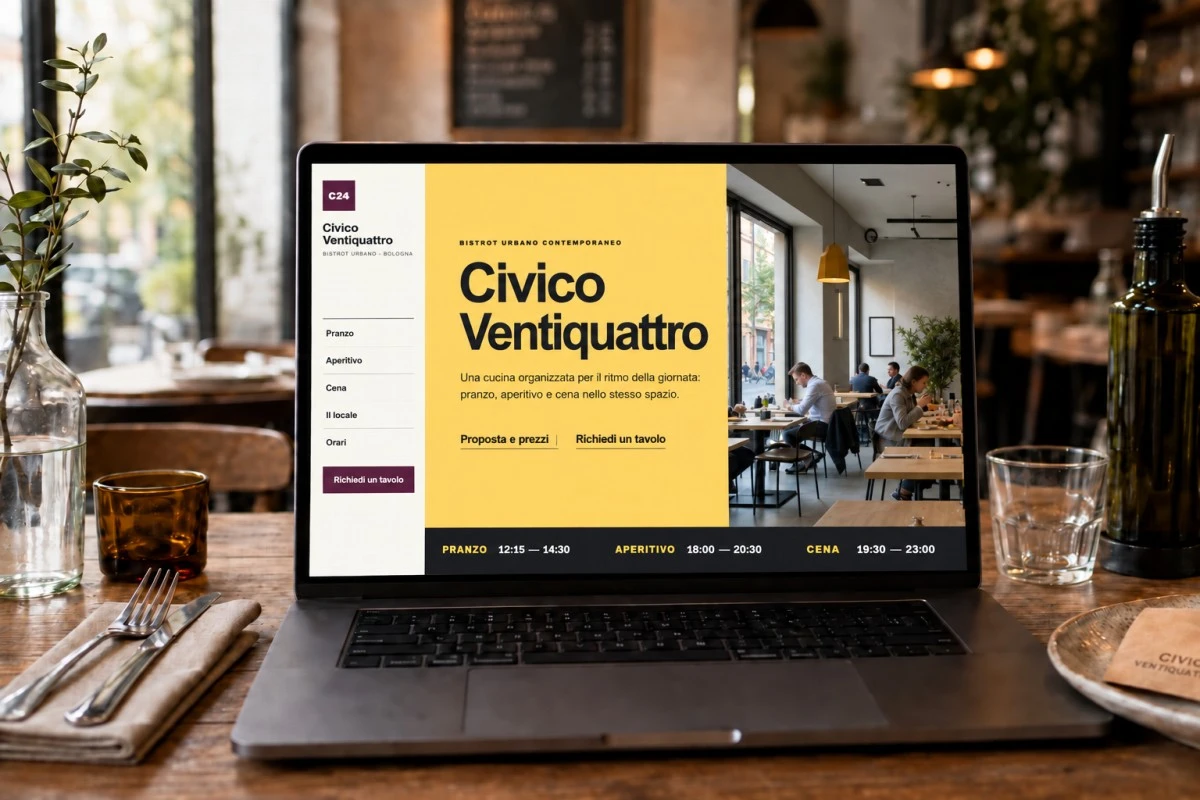 Sito Web professionale per ristoranti Civico Ventiquattro su un computer portatile