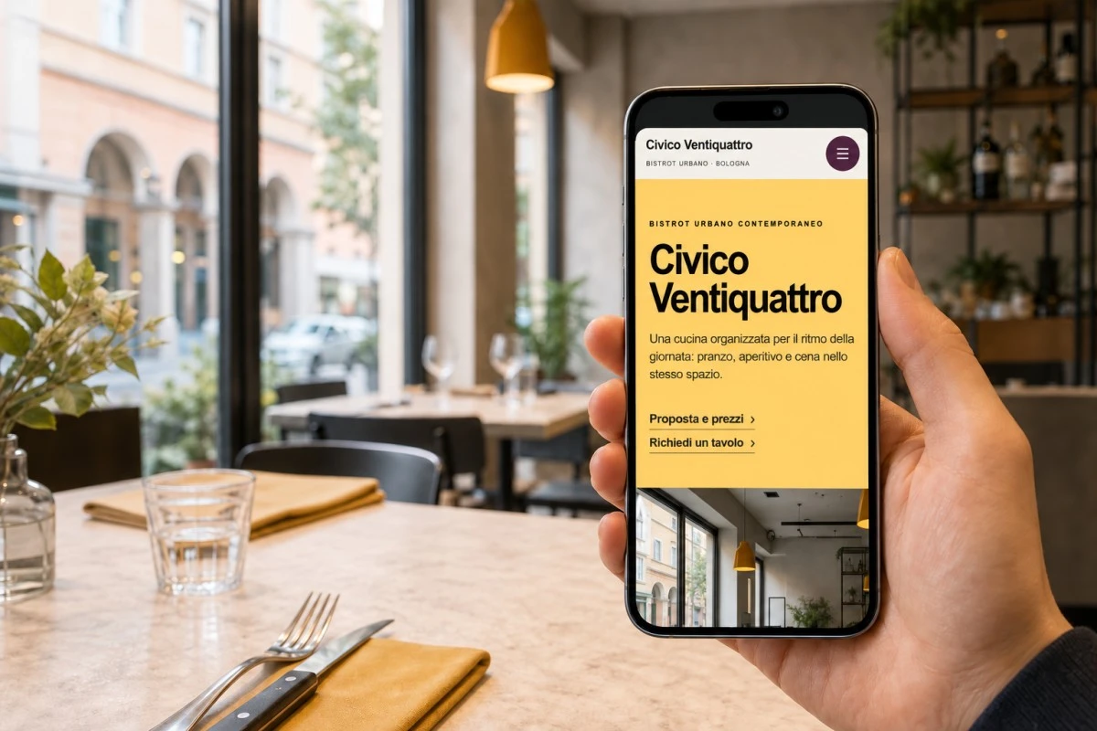 Sito Web professionale per ristoranti Civico Ventiquattro su smartphone