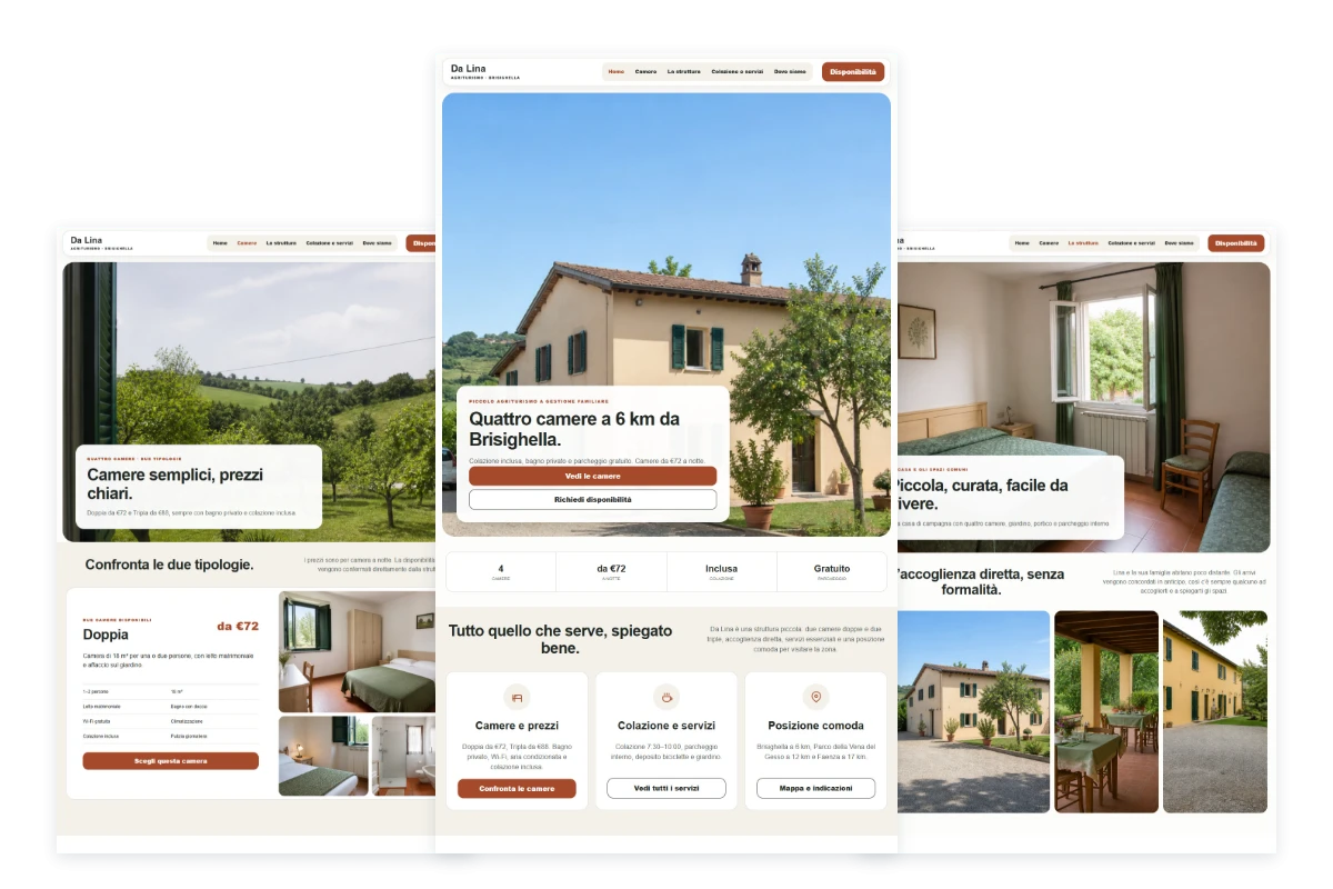Sito Web professionale Da Lina: homepage, camere e presentazione della struttura