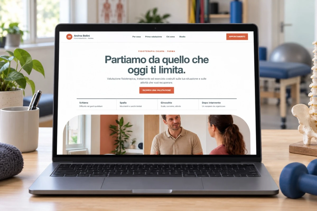 Sito Web professionale per fisioterapista Clean su un computer portatile