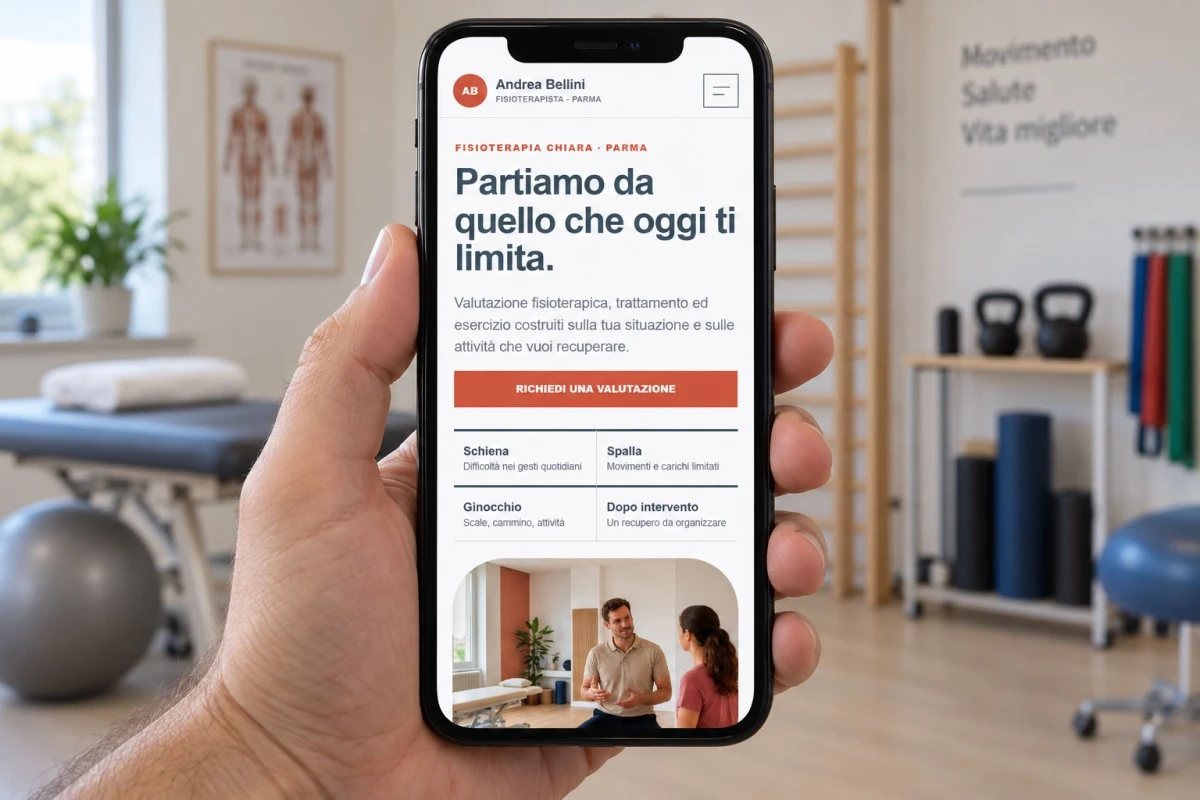 Sito Web professionale per fisioterapista Clean su smartphone