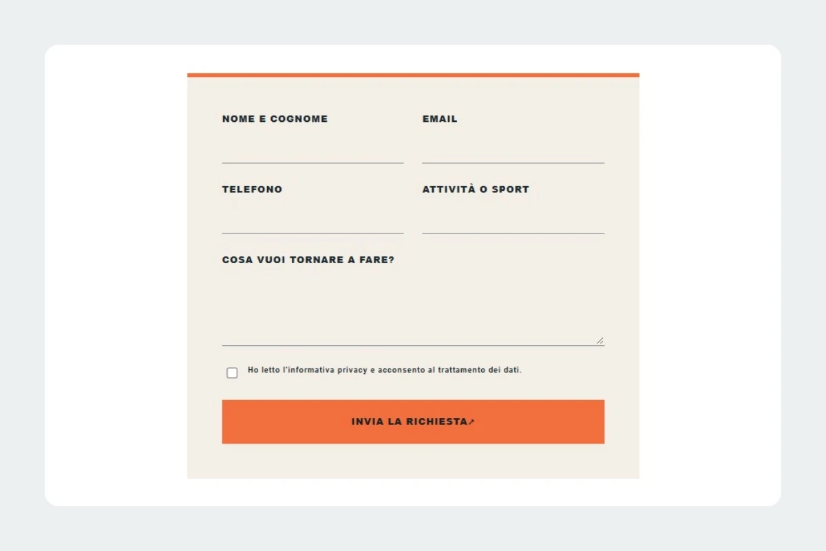 Sito Web professionale per fisioterapista Creativo: modulo di richiesta di contatto