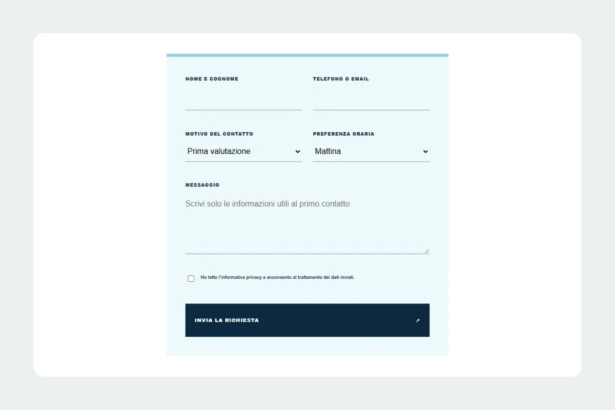 Sito Web professionale per fisioterapista Elegante: modulo di richiesta di contatto