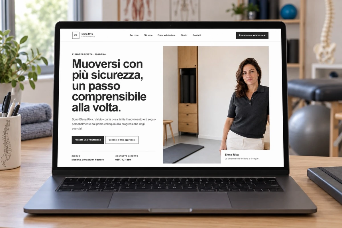 Sito Web professionale per fisioterapista Minimal su un computer portatile