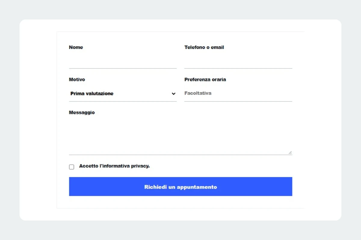 Sito Web professionale per fisioterapista Moderno: modulo di richiesta di contatto